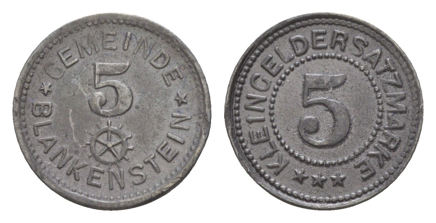 Бланкенштайн 5 пфеннигов ND Funck 46.3a, Men05 2945.1, Men18 3770.1 цинк 1528-743