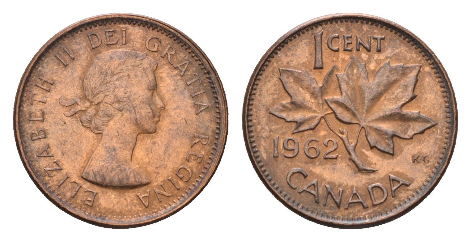 Канада 1 цент 1962 Елизавета II (1952-2022), кленовый лист KM 49 бронза 3458-745
