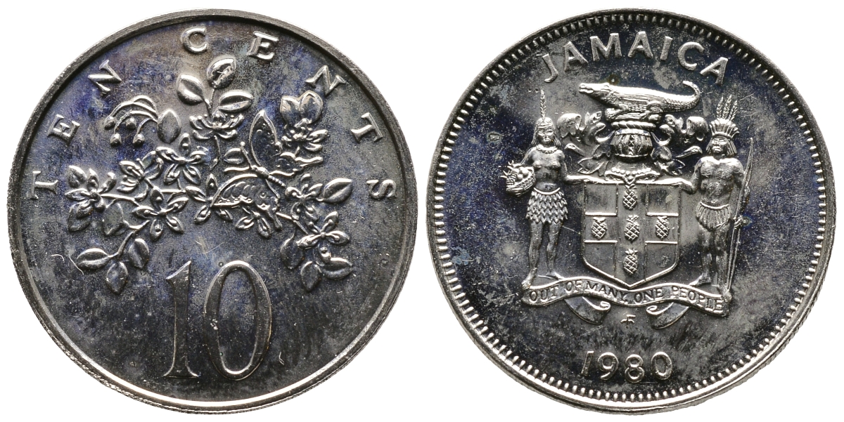 ЯМАЙКА 10 ЦЕНТОВ 1980 ЦВЕТОК KM 54 медно-никель UNC 84-243