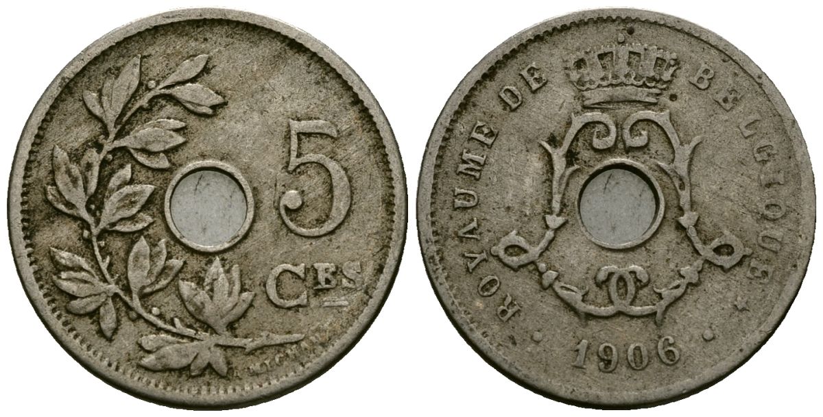 Бельгия 5 сантимов 1906 Belgique KM 54 медно-никель 4173-414