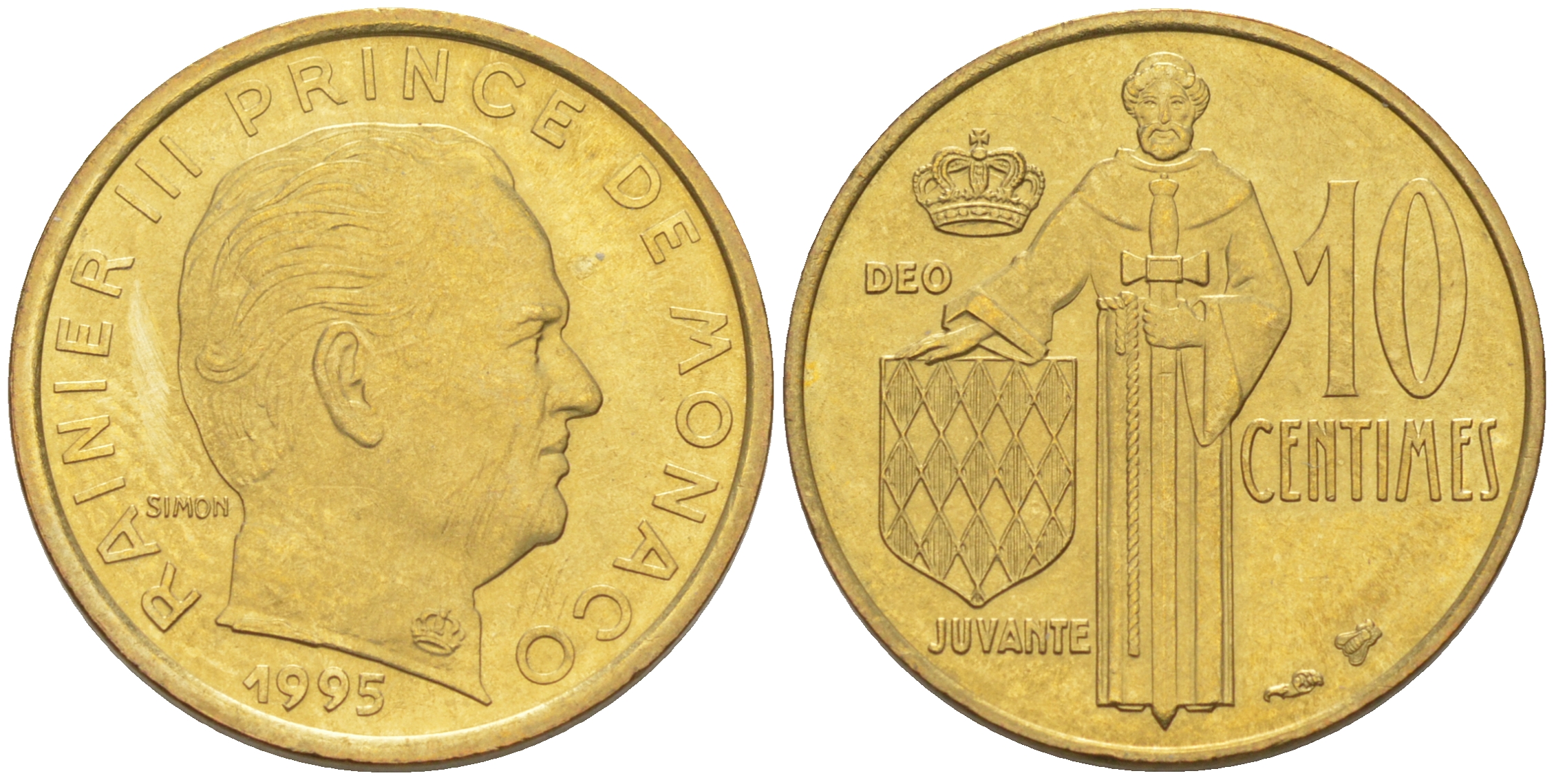 Монако 10 сантимов 1995 Ренье III (1949-2005) KM 142 алюминиевая бронза UNC 188-1054