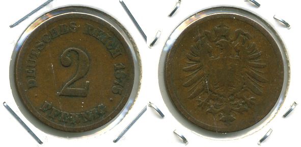 ГЕРМАНИЯ 2 ПФЕННИГА 1875 G, СТАРОГЕРБОВКА KM 2, J.2 медь 701-423
