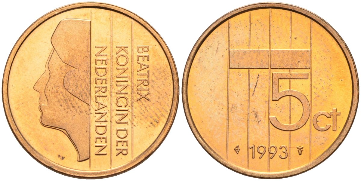 Нидерланды 5 центов 1993 Беатрикс (1980-2013) KM 202 бронза UNC 4116-253