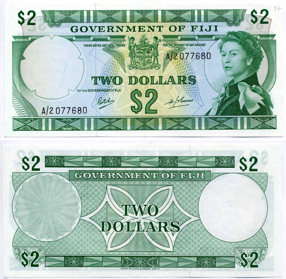 Фиджи 2 доллара 1969 Елизавета II Pick 60a бумага XF+ 000-000-00