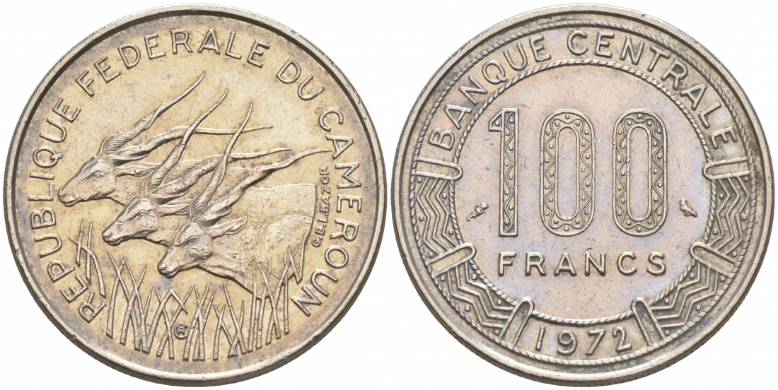 КАМЕРУН 100 ФРАНКОВ 1972 a KM 15 никель UNC 68-552