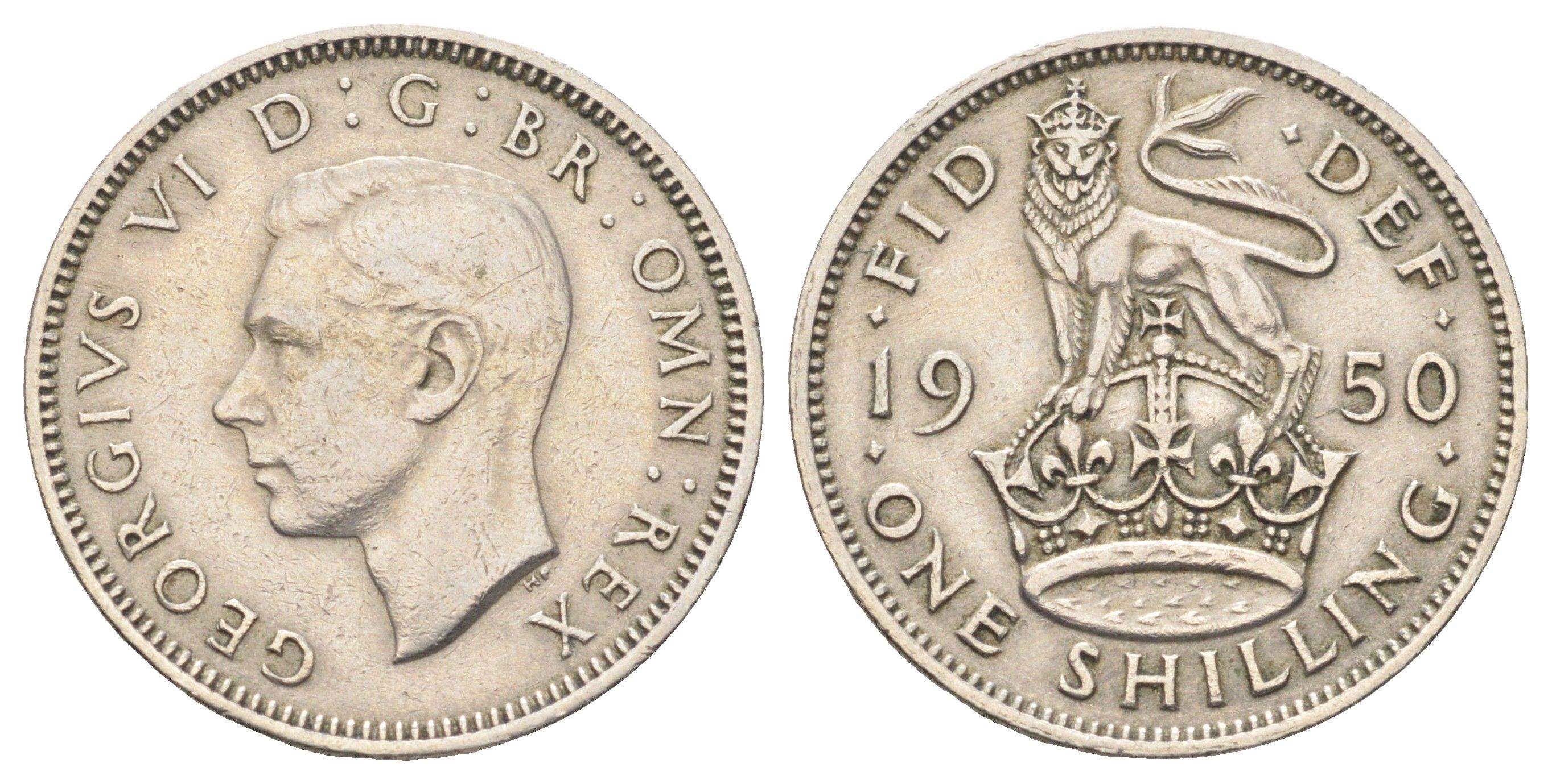 Великобритания 1 шиллинг 1950 Георг VI (1936-1952), Английский герб KM 876, Spink 4108 медно-никель 4707-1111