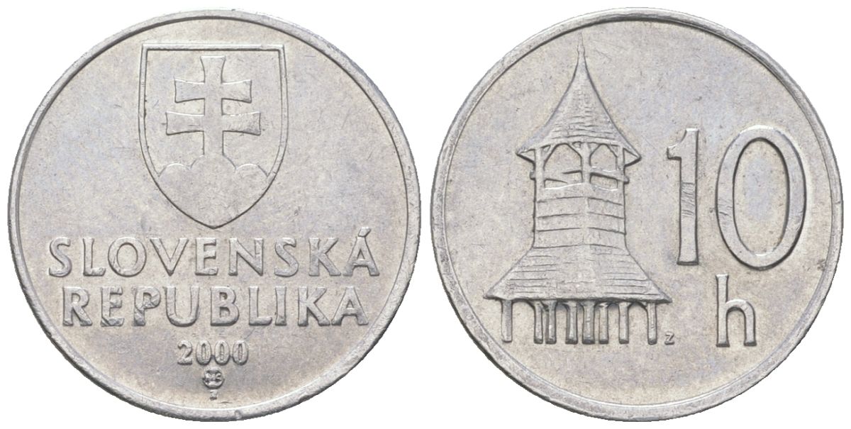 Словакия 10 геллеров 2000 MK KM 17 алюминий aUNC 4164-466