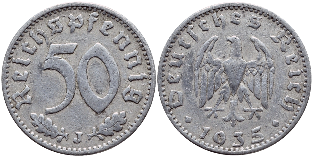 Германия 50 рейхспфеннигов 1935 J КМ 87, J.368 алюминий 4391-1244
