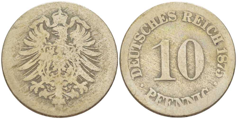 ГЕРМАНИЯ 10 ПФЕННИГОВ 1875 СТАРОГЕРБОВКА KM 4, J. 4, Weege 7 медно-никель 261-1217