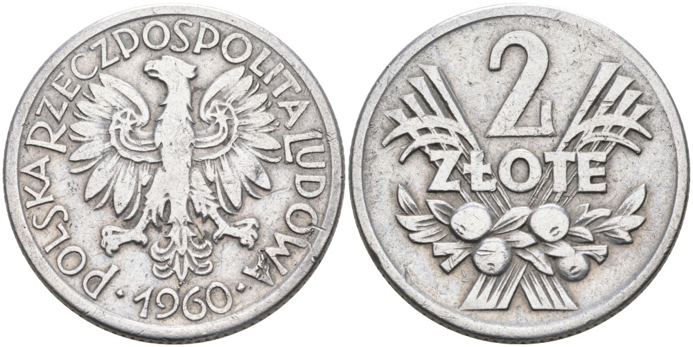 Польша 2 злотых 1960 MW KM 46, Parchimowicz 216c алюминий 4561-154