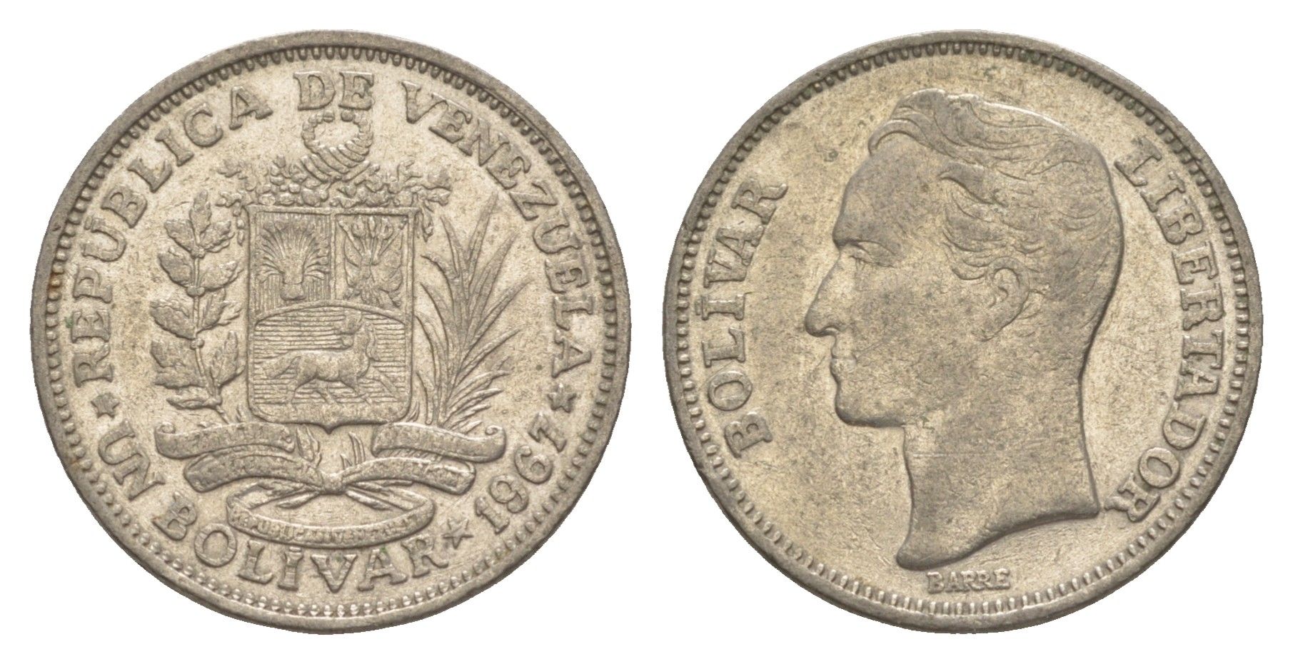 Венесуэла 1 боливар 1967 Симон Боливар Y 42 никель 4584-643