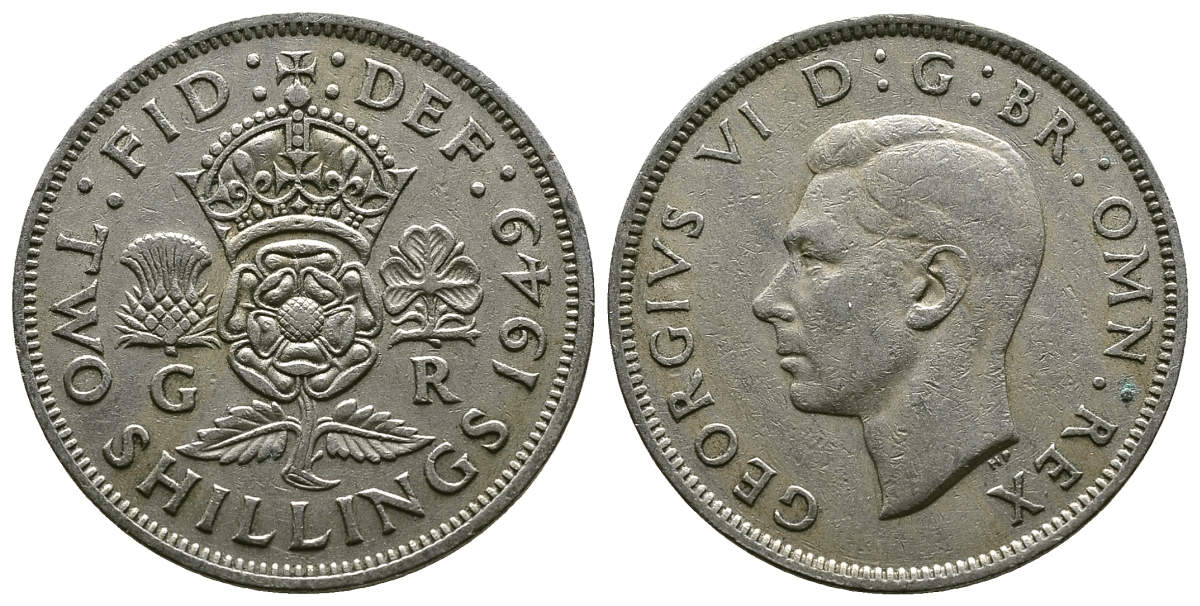 Великобритания 2 шиллинга (флорин) 1949 Георг VI (1936-1952) KM 878, Spink 4107 медно-никель 4381-1235