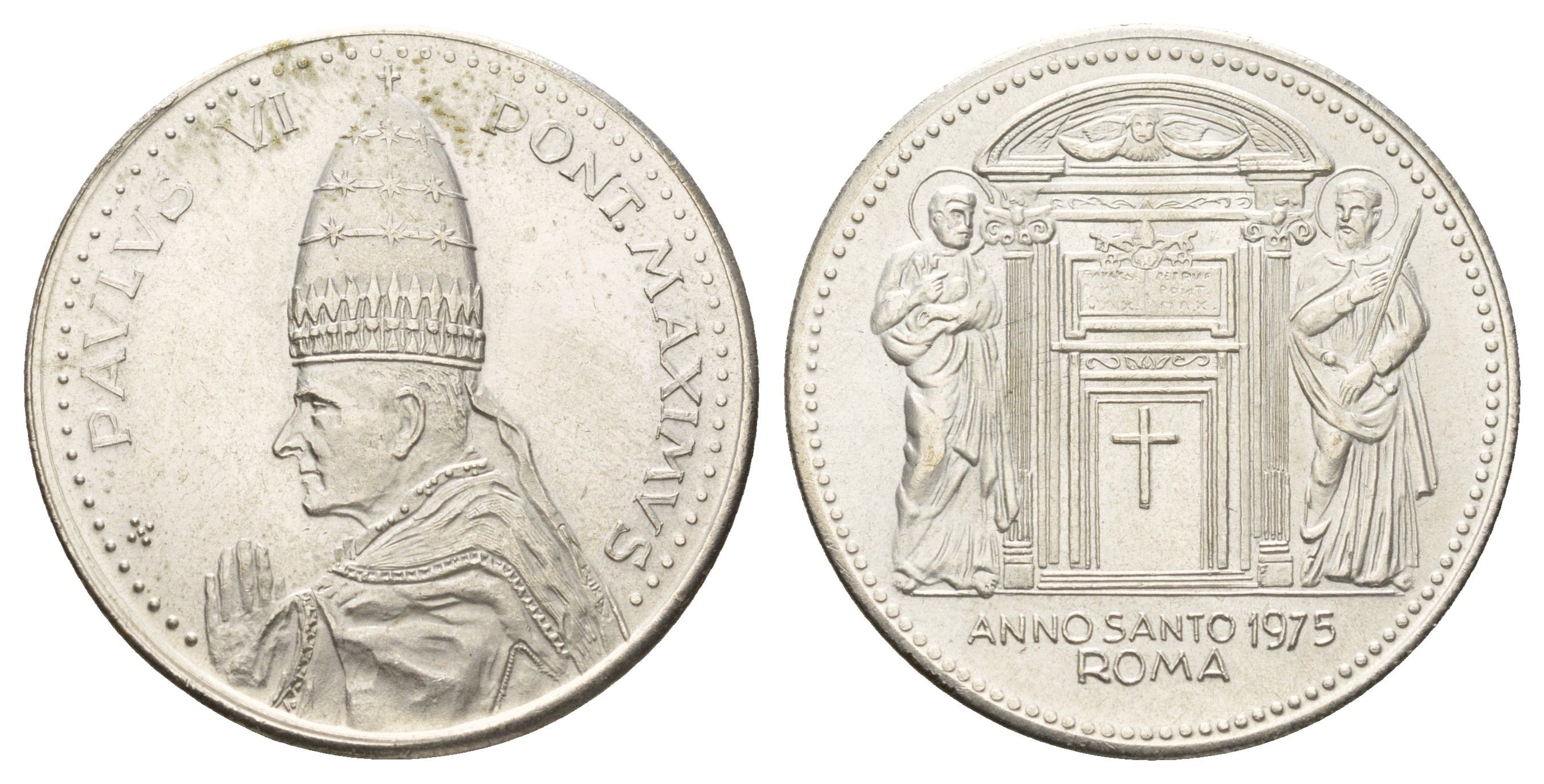 Ватикан медаль в честь объявление Папой Римским Павлом VI Юбилейного года (Anno Santo) 1975 Павел VI, диаметр 35 мм, вес 16 гр бронза плакированная серебро 4667-1144