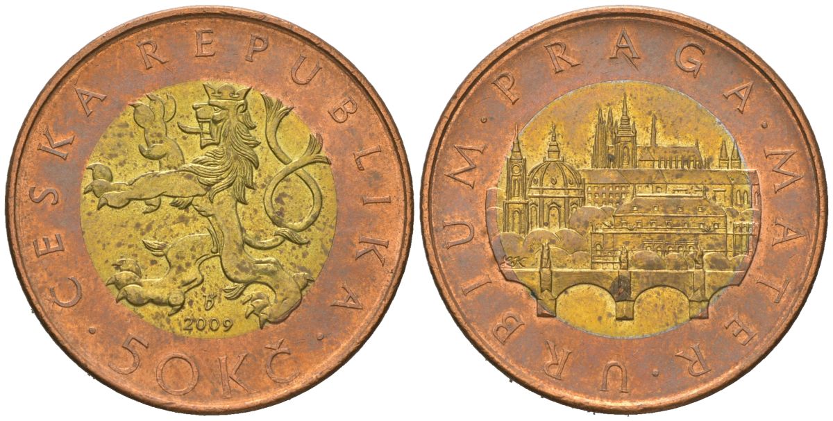 Чехия 50 крон 2009 b’, Прага, Карлов мост KM 1 биметалл aUNC 4591-434