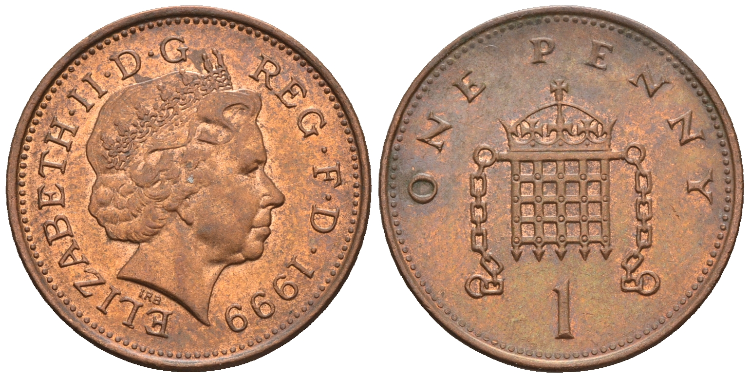 Великобритания 1 пенни 1999 Елизавета II (1952-2022) KM 986, Spink 4710 (B5) сталь плакированная медью 4609-543