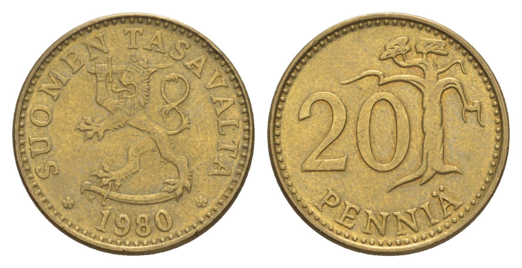 Финляндия 20 пенни 1980 KM 47 алюминиевая бронза 4648-426