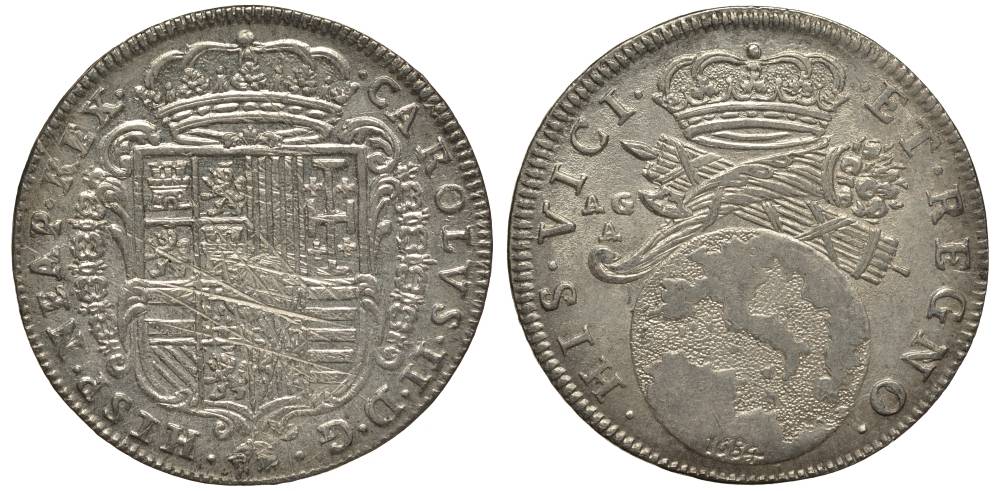 Неаполь и Сицилия тари (2 карлини) 1684 Карл II Испанский серебро aUNC 00-821-80