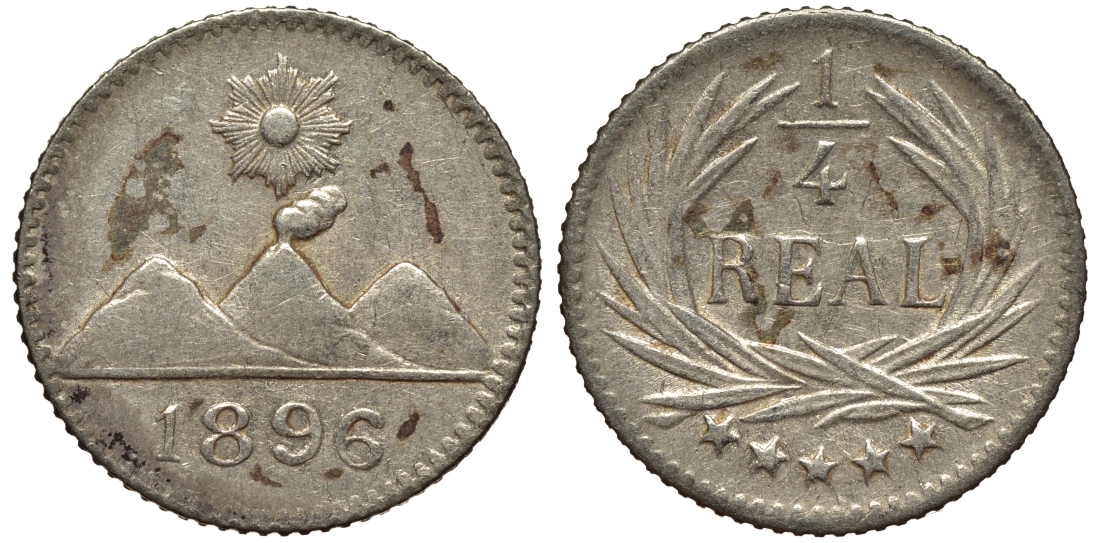 Гватемала 1/4 реала 1896 5 звезд, Испанское правление KM 162 серебро 66-268