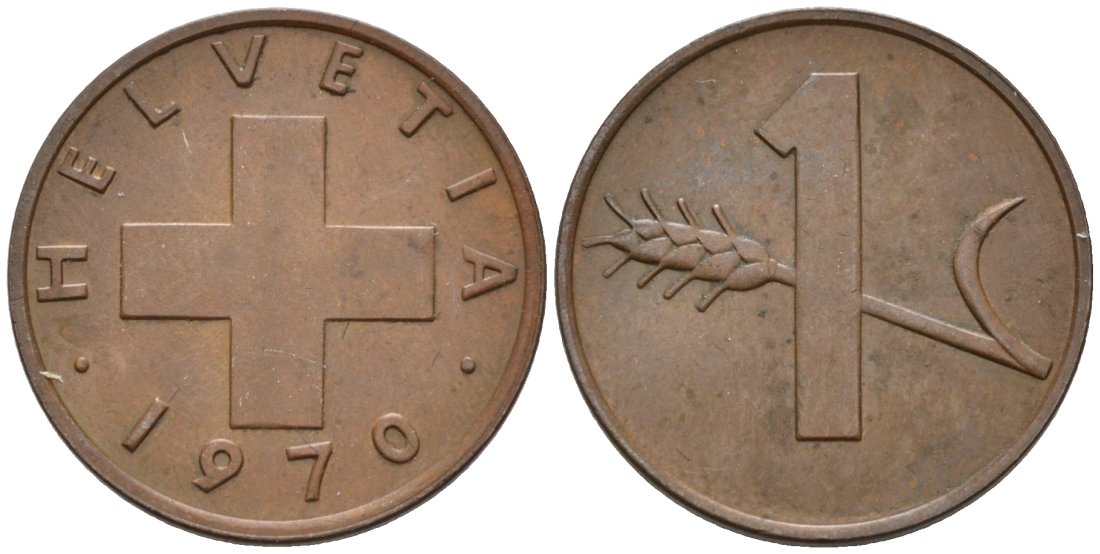 Швейцария 1 раппен 1970 В KM 46 бронза 4564-958