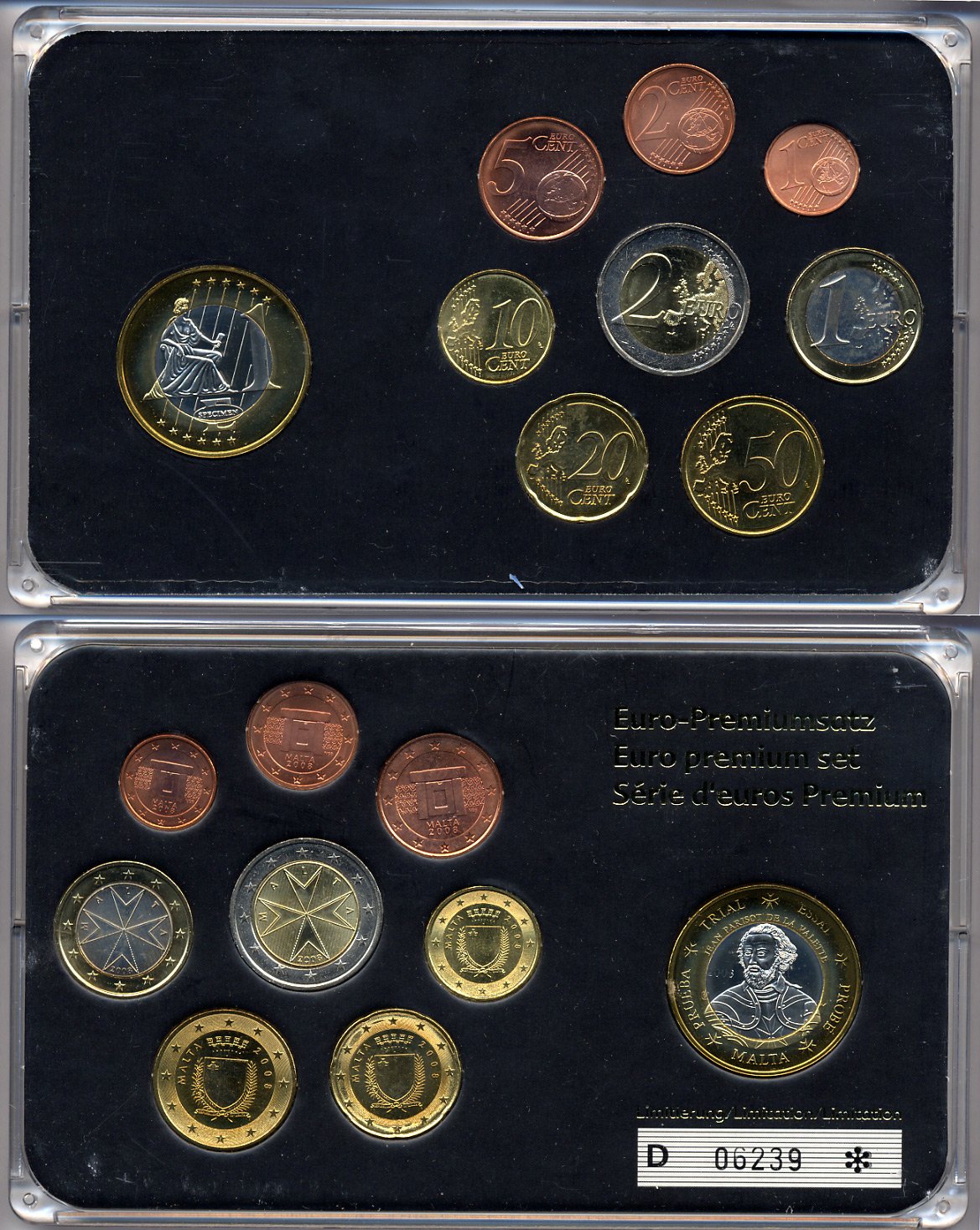 Мальта евронабор от 1 евроцента до 2 евро включает 1 евро 2003 проба Ибан Парисот Валетский, планшет биметалл, медно-никель UNC 00-00