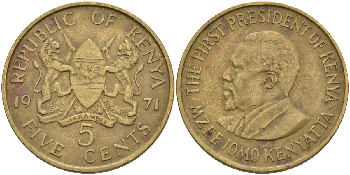 Кения 5 центов 1971 Джомо Кениата KM 10 никель латунь 4126-951