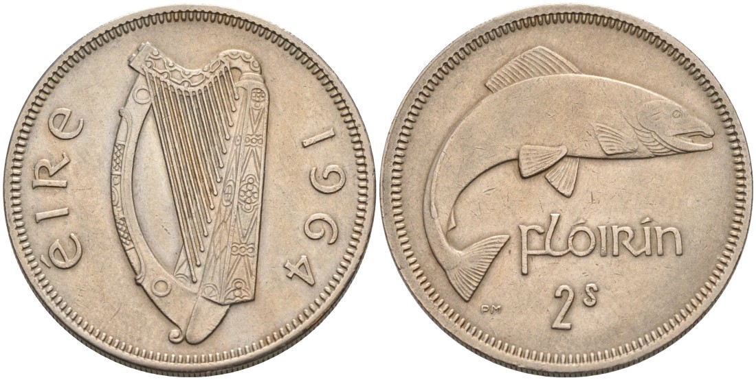 Ирландия 1 флорин 1964 лосось KM 15а медно-никель 88-722
