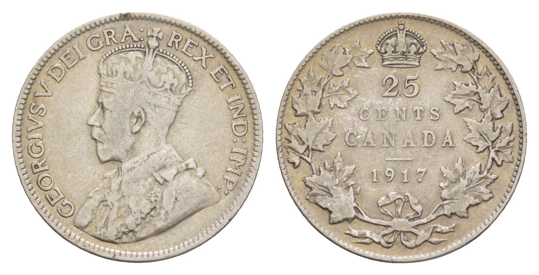 Канада 25 центов 1917 Георг V (1910-1936) KM 24 серебро 1518-1613