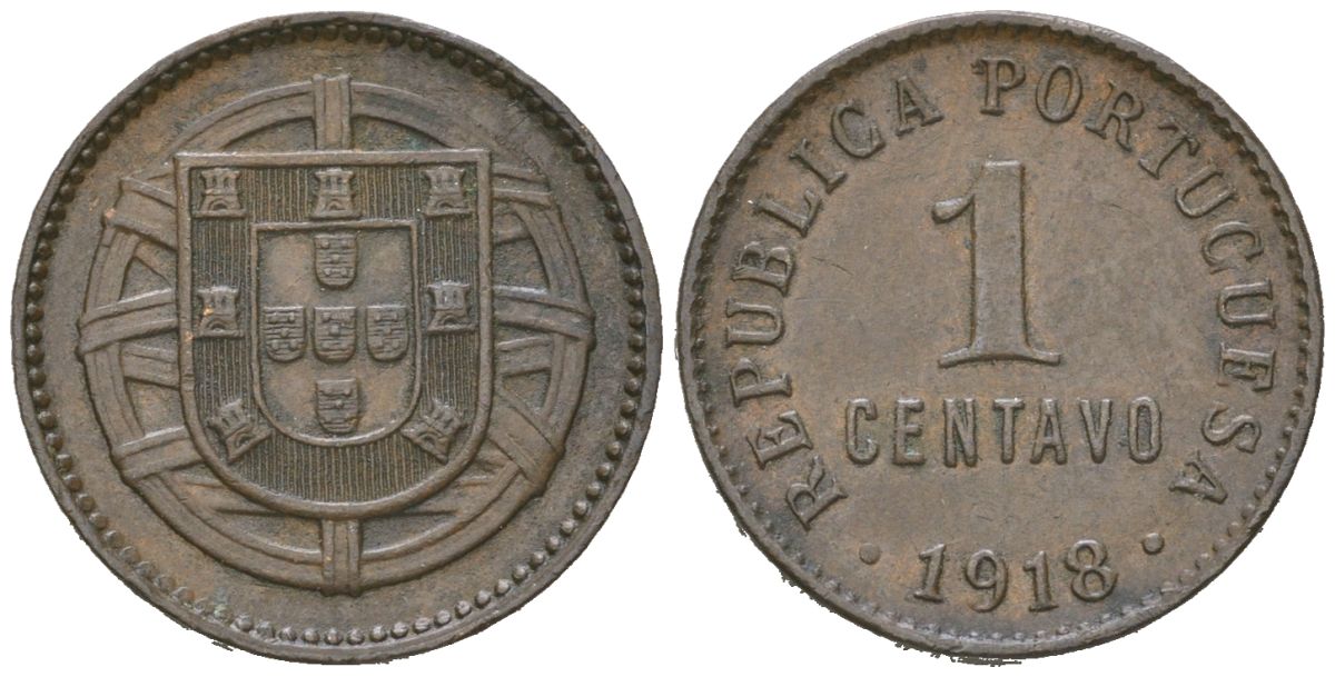 Португалия 1 сентаво 1918 KM 565 бронза 4617-823