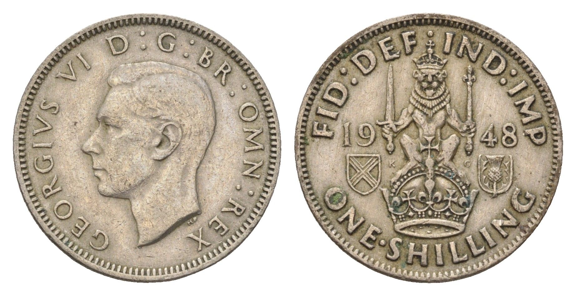 Великобритания 1 шиллинг 1948 Георг VI (1936-1952), Шотландский герб KM 864, Spink 4104 медно-никель 4675-354