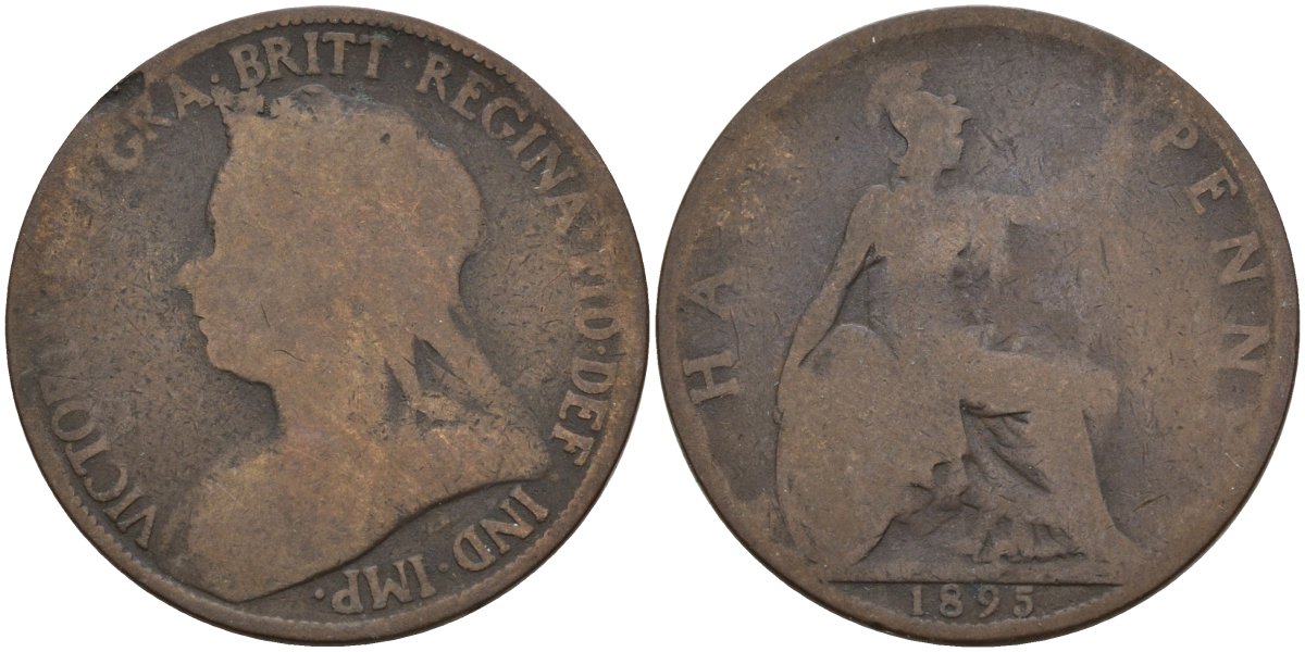 Великобритания 1/2 пенни 1895 Виктория (1837-1901) KM 789, Spink 3962 бронза 4146-112