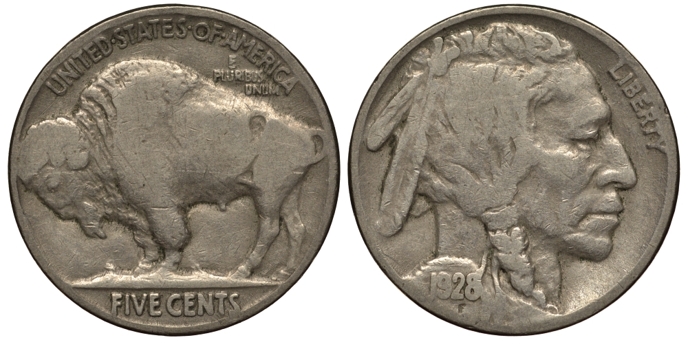 США 5 центов 1928 индеец, бизон KM 134 медно-никель 1528-711