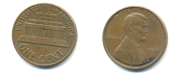 США 1 ЦЕНТ 1969 ЛИНКОЛЬН KM 201 медь цинк 86-168