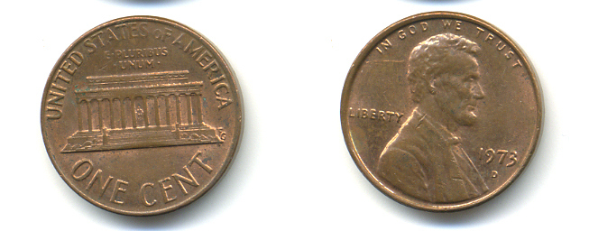 США 1 ЦЕНТ 1973 D, ЛИНКОЛЬН KM 201 медь цинк 89-516
