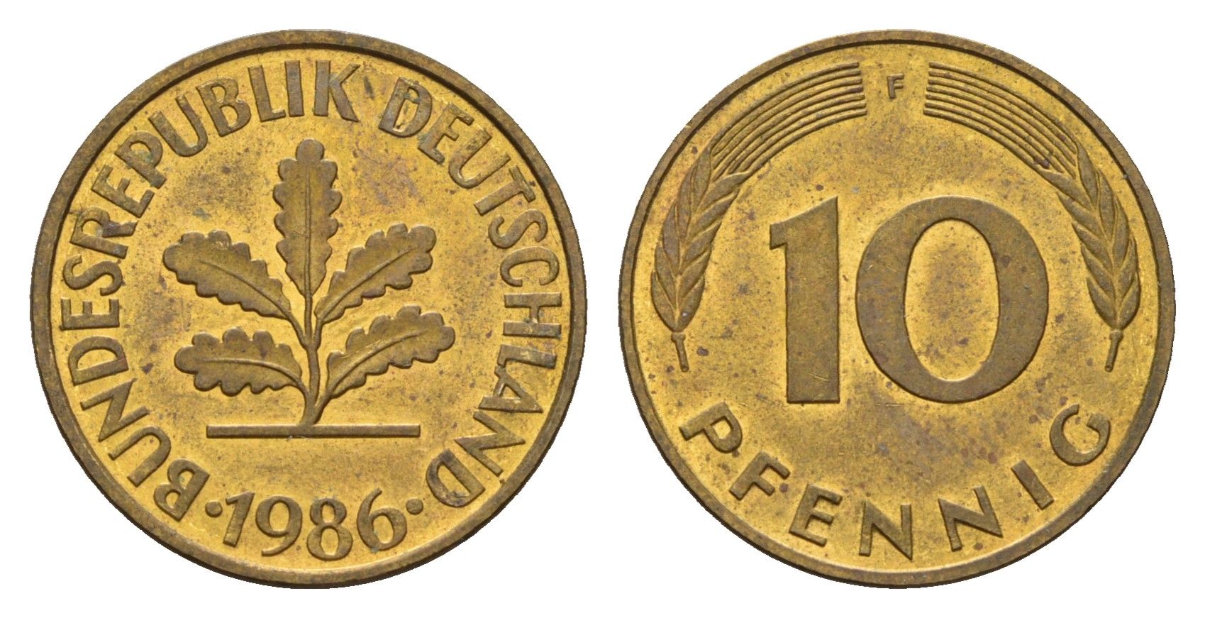 ФРГ 10 пфеннигов 1986 F KM 108, J 383 сталь плакированная латунью 4630-518