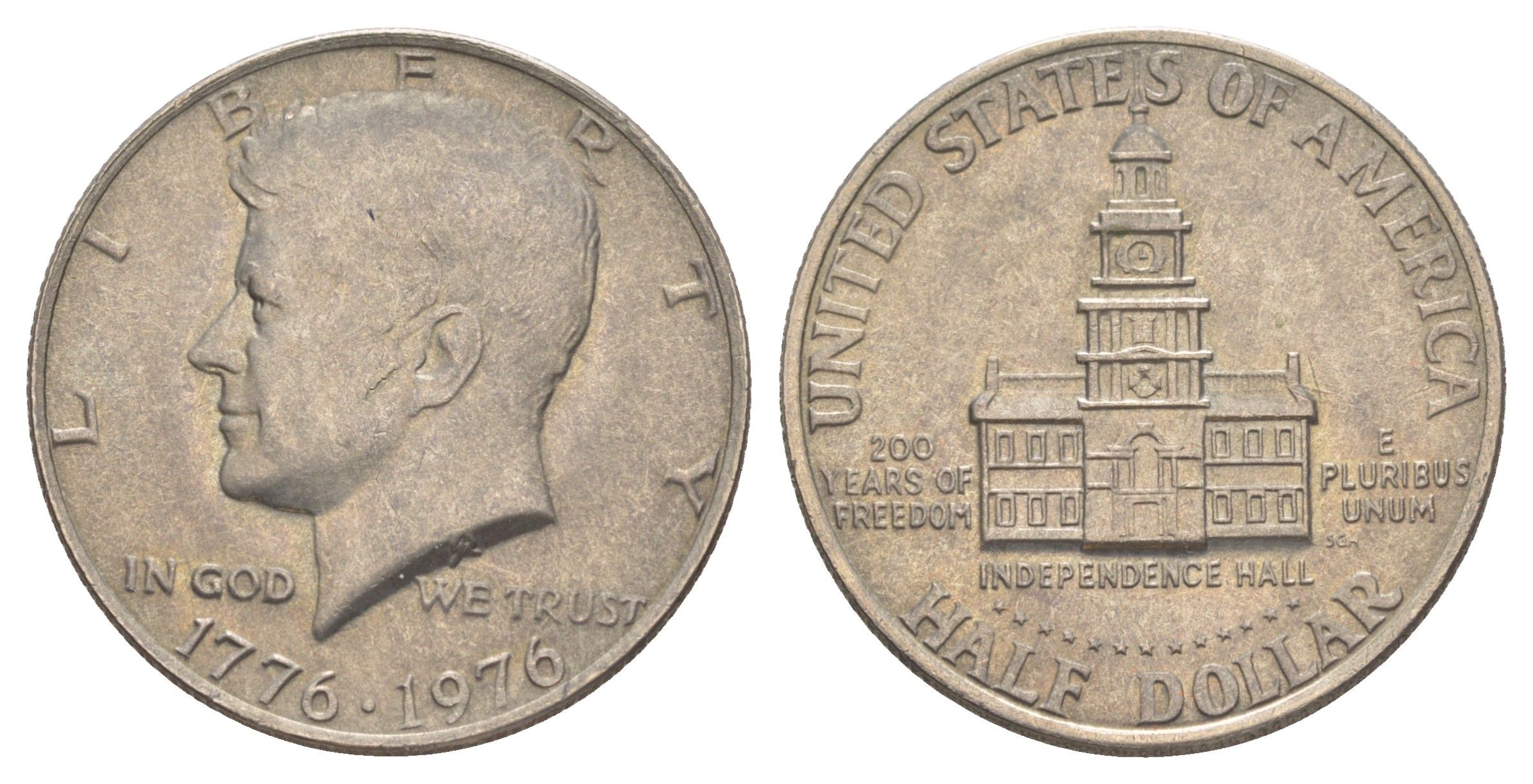 США 1/2 доллара (50 центов) 1976 200 лет независимости США KM 205 медь плакированная медно-никелем 4645-1025