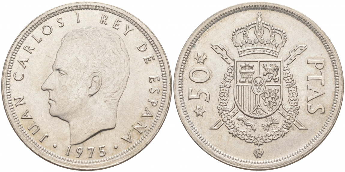Испания 50 песет 1975 (78) Хуан Карлос I (1975-2014) KM 809 медно-никель 69-222