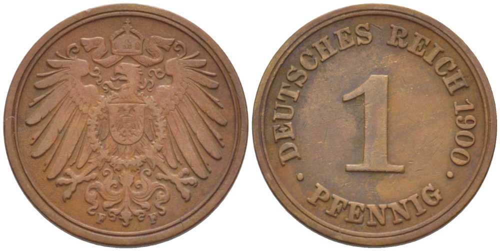 ГЕРМАНИЯ 1 ПФЕННИГ 1900 F KM 10, J. 10, Weege 2 медь 211-245