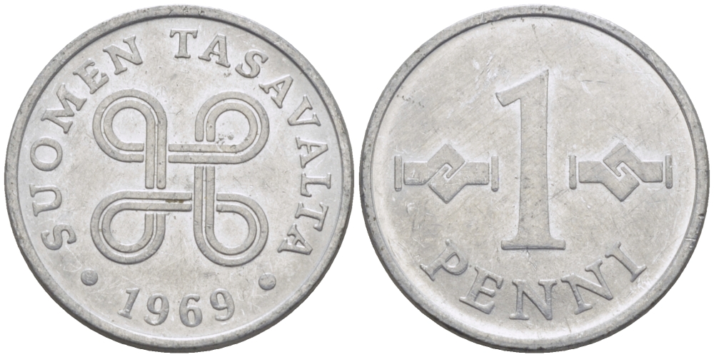 Финляндия 1 пенни 1969 KM 44а алюминий 100-154