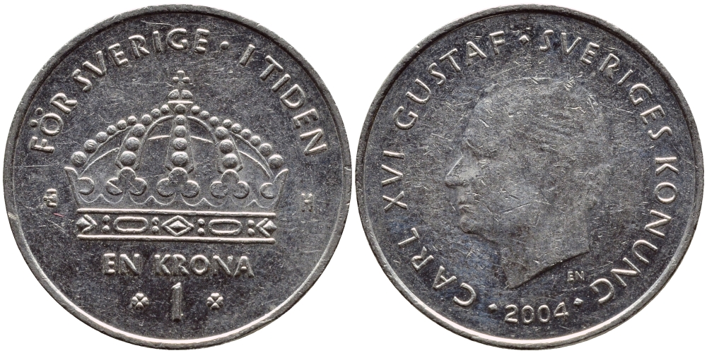 Швеция 1 крона 2004 Карл XVI Густав (1973- ) KM 894 медно-никель 177-654