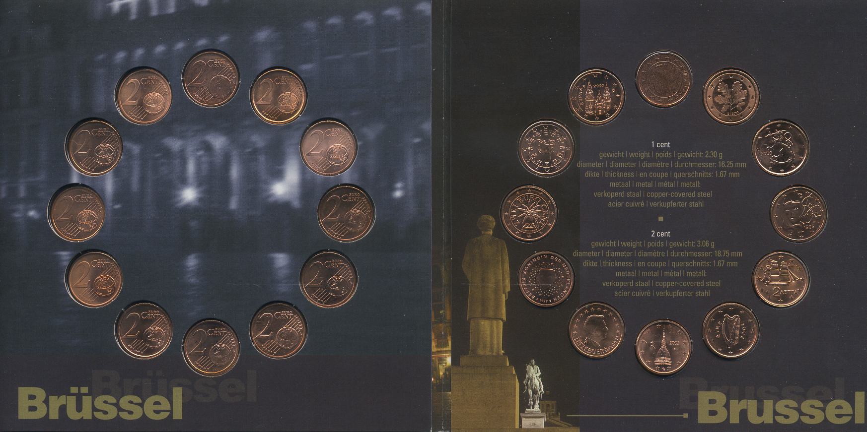 Бельгия евронабор из 24 монет + жетон 2002 12 монет по 1 евроценту, стран вступивших в Евросоюз и 12 монет по 2 евроцента, в оригинальном буклете UNC 2-5-1-31