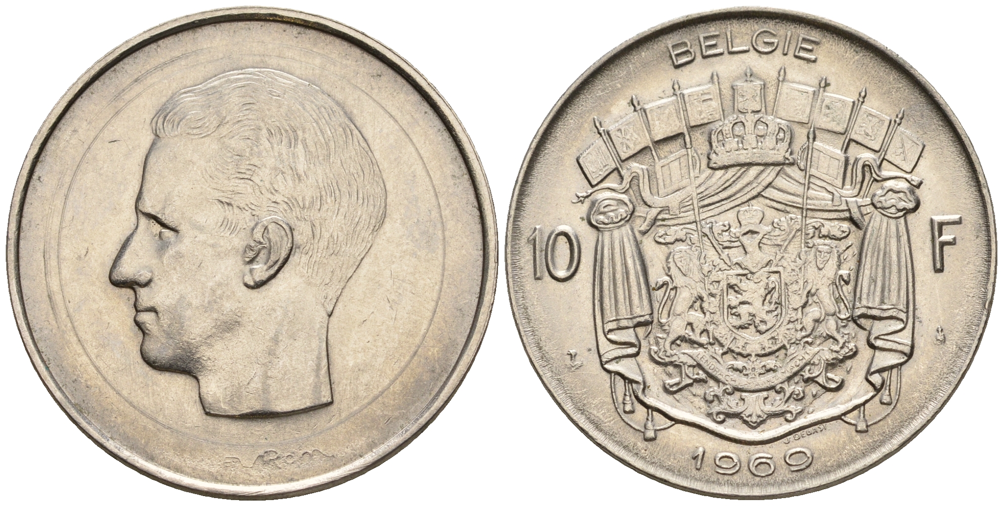 Бельгия 10 франков 1969 Belgie, Бодуэн I (1951-1993) KM 156.1 никель 259-1054