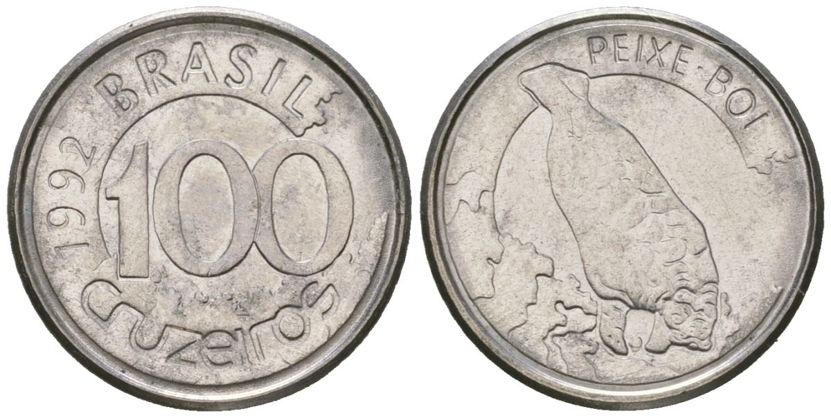 Бразилия 100 крузейро 1992 KM 623 нержавеющая сталь aUNC 4618-746