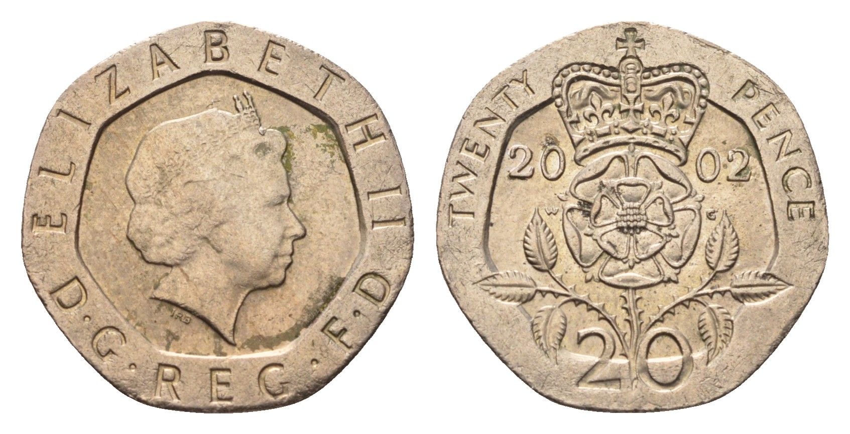 Великобритания 20 пенсов 2002 Елизавета II (1952-2022) KM 990, Spink 4630 (G3) медно-никель 4696-854