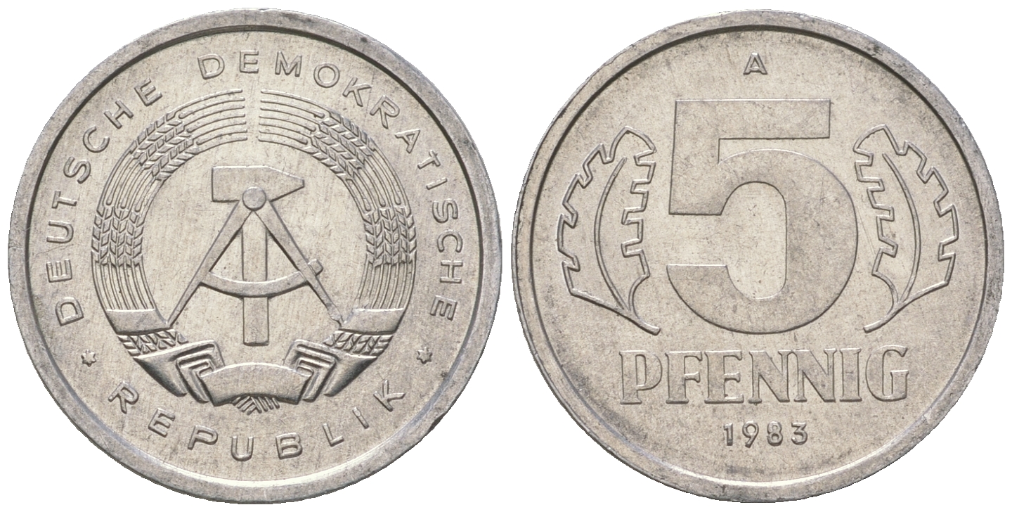 ГДР 5 пфеннигов 1983 A КМ 9.2 алюминий 3458-1244