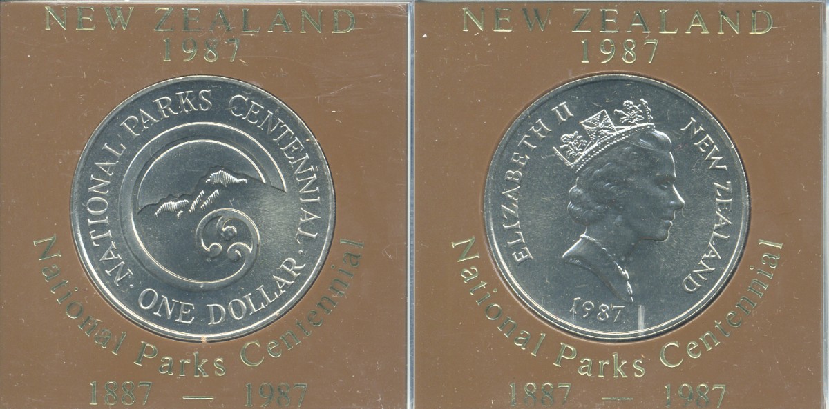 Новая Зеландия 1 доллар 1987 100 лет Национальному парку, Елизавета II (1952-2022), в оригинальной пластиковой упаковке KM 65 медно-никель UNC 06-059-39