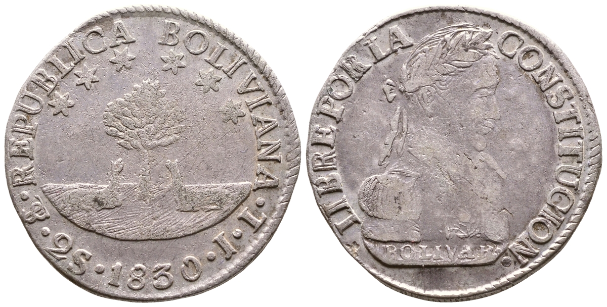 Боливия 2 соля 1830 JL KM 95a серебро 00-00