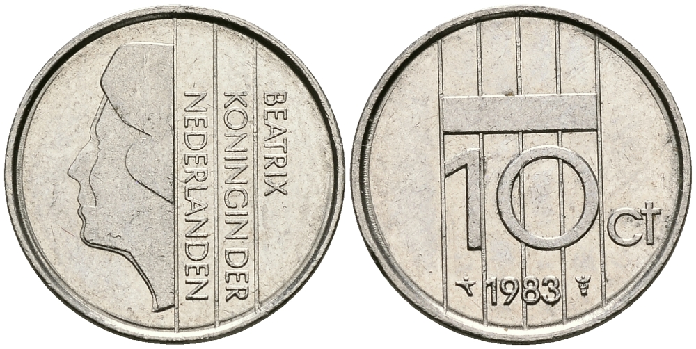 НИДЕРЛАНДЫ 10 ЦЕНТОВ 1983 БЕАТРИКС KM 203 никель 96-548