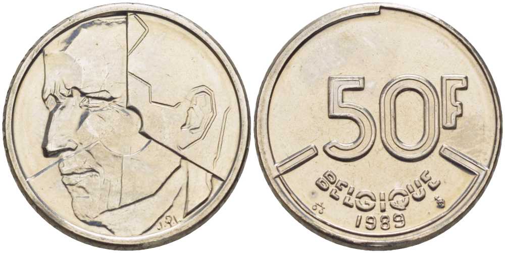 БЕЛЬГИЯ 50 ФРАНКОВ 1989 BELGIQUE, БОДУЭН I (1951-1993) KM 168 никель 4398-214