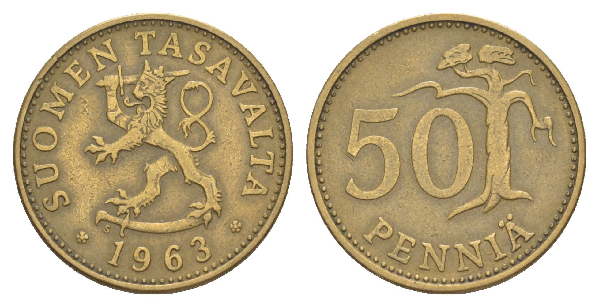 Финляндия 50 пенни 1963 KM 48 алюминиевая бронза 4648-442