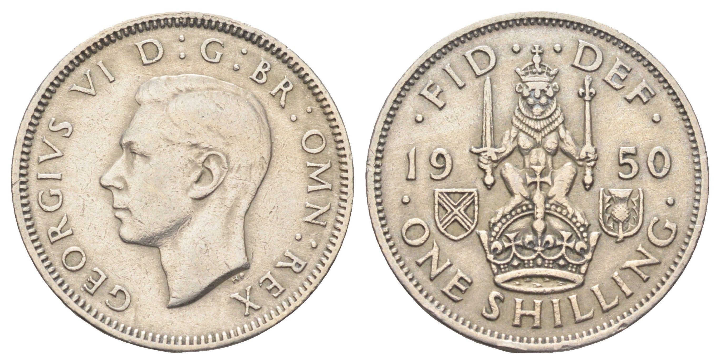 Великобритания 1 шиллинг 1950 Георг VI (1936-1952), Шотландский герб KM 877, Spink 4109 медно-никель 4698-1035